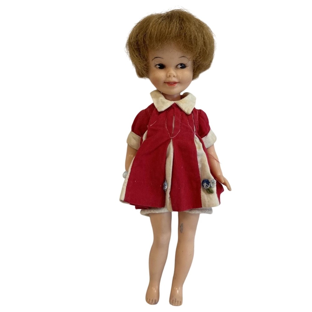 Vintage Vinyl 1963 Penny Brite‎ Character Girl Doll 8 " Tall RED DRESS